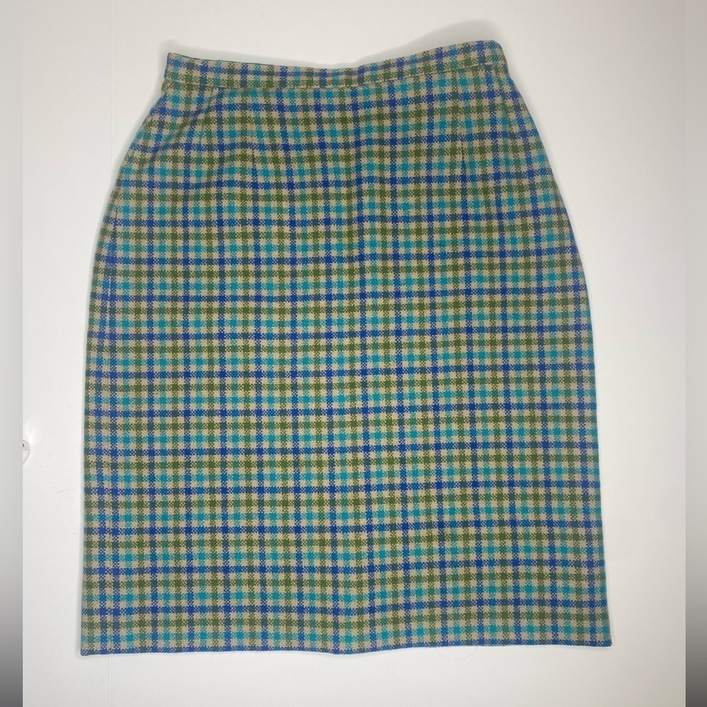 60’s Pendleton Wool Plaid 2Pc Coat Skirt Set Green, Blue, Beige Sz14 EUC - Picture 4 of 10